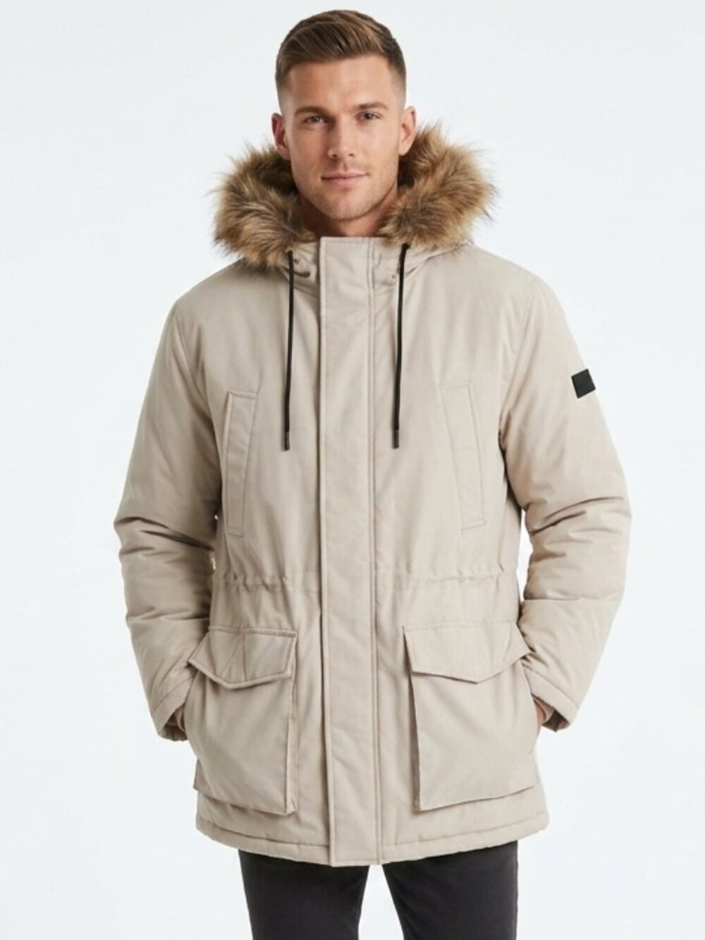 SEAN JOHN Utility Parka Faux Fur Coat Jacket Stone Beige 3XL